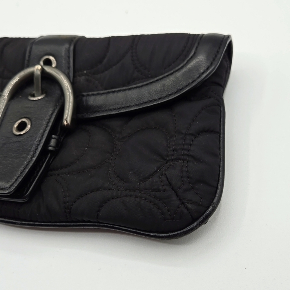 COACH Wristlet Puffer Black Material w/ Signature C Print Chrome Belt Closure - Picture 2 of 9